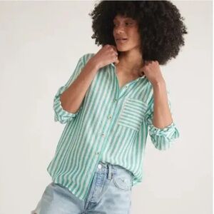 Marine Layer Abbey Teal Striped Button Down Shirt